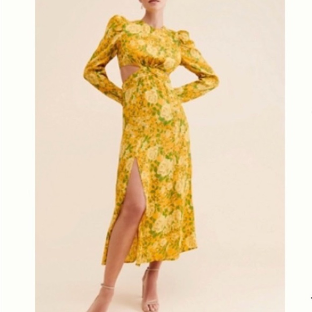 Elegant Yellow Floral Long Sleeve Dress
